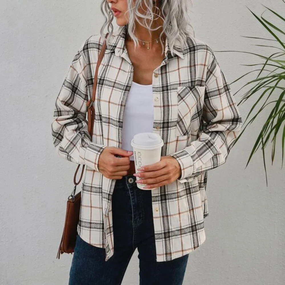 Plaid Button up Jacket Shacket Minimalist oversized - Picture 4 of 5